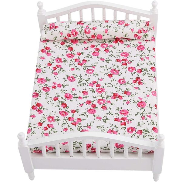 Brrnoo Letto Matrimoniale Floreale in Scala 1/12 per Casa delle Bambole
