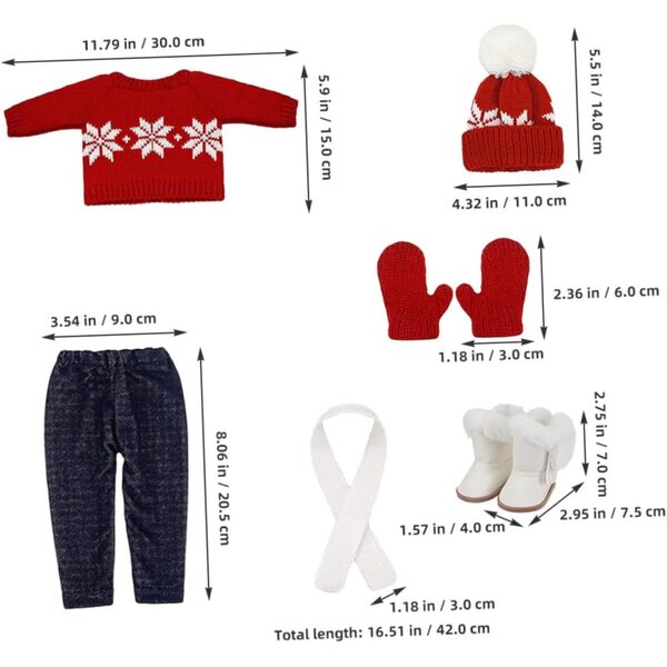 Completo Costume Natale per Bambole WEKAMOS con Accessori in Cotone Morbido