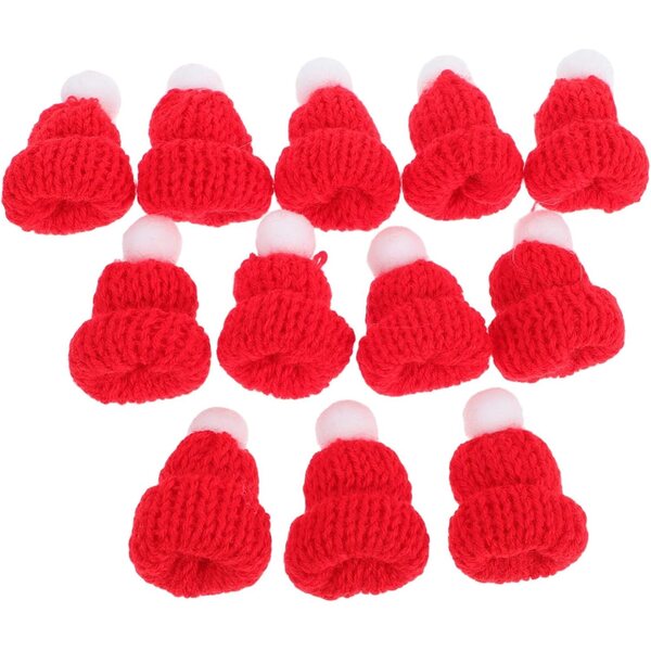 12 Mini Cappelli di Babbo Natale in Lana per Decorazioni e Accessori Natalizi
