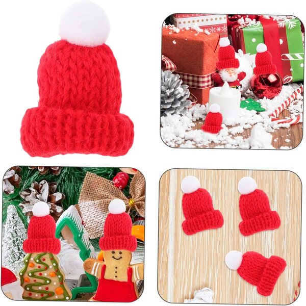 12 Mini Cappelli di Babbo Natale in Lana per Decorazioni e Accessori Natalizi