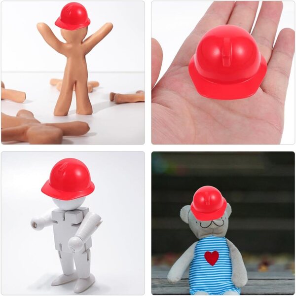 Set 20 Mini Caschi di Sicurezza per Bambole Rosso Realistici e Resistenti 4,2x3,6 cm