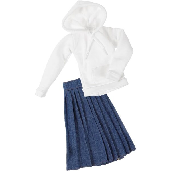 UPKOCH Mini-Puppenkleid mit weißem Sweatshirt und blauem Faltenrock für Mini-Puppen