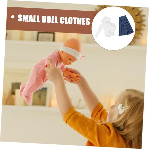UPKOCH Mini-Puppenkleid mit weißem Sweatshirt und blauem Faltenrock für Mini-Puppen