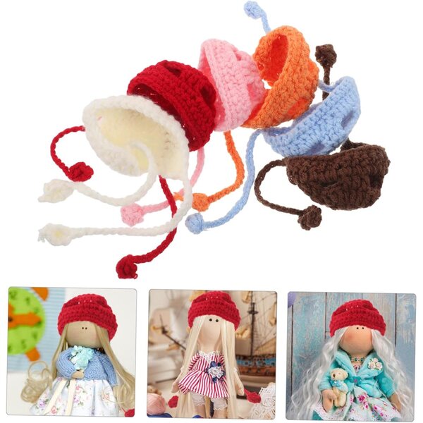 Set 6 Mini Cappelli in Lana per Bambole e Piccoli Animali - Accessori Decorativi