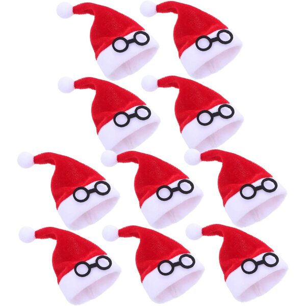 Set mit 10 Mini-Weihnachtsmannmützen aus rotem Flanell für Weihnachtsdekorationen