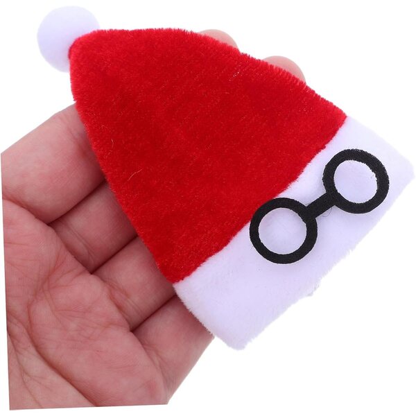 Set 10 Mini Cappelli di Babbo Natale Rossi in Flanella per Decorazioni Natalizie