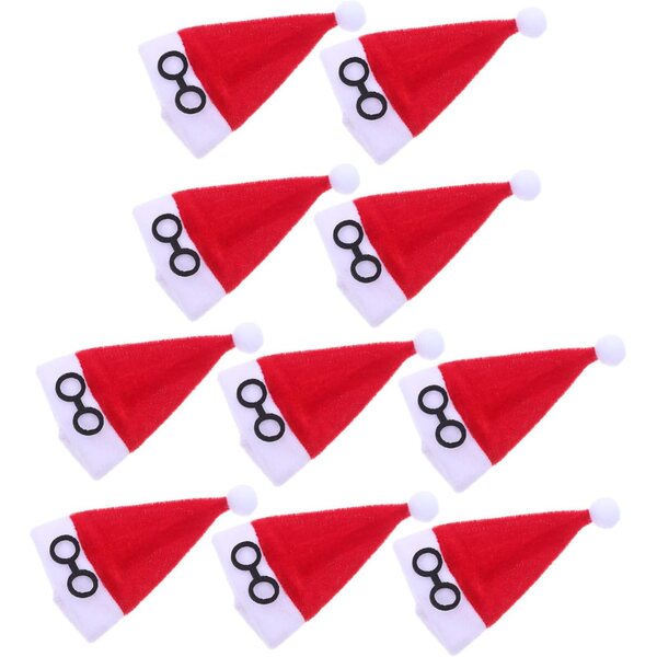 Set 10 Mini Cappelli di Babbo Natale in Flanella Rossi per Decorazioni Natalizie