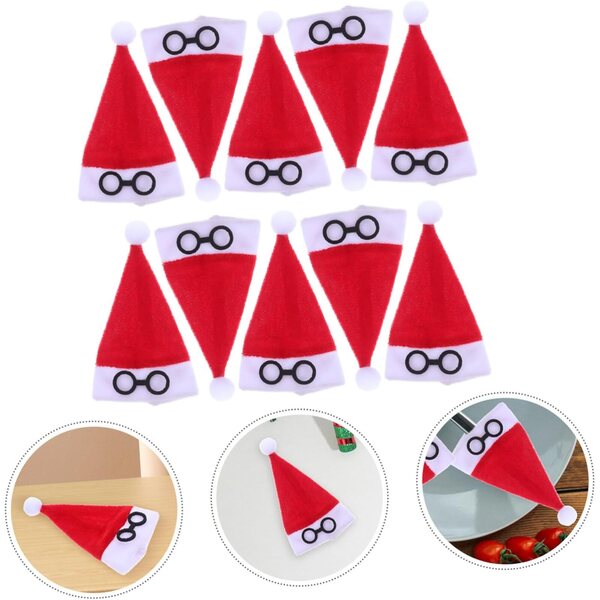 Set 10 Mini Cappelli di Babbo Natale in Flanella Rossi per Decorazioni Natalizie