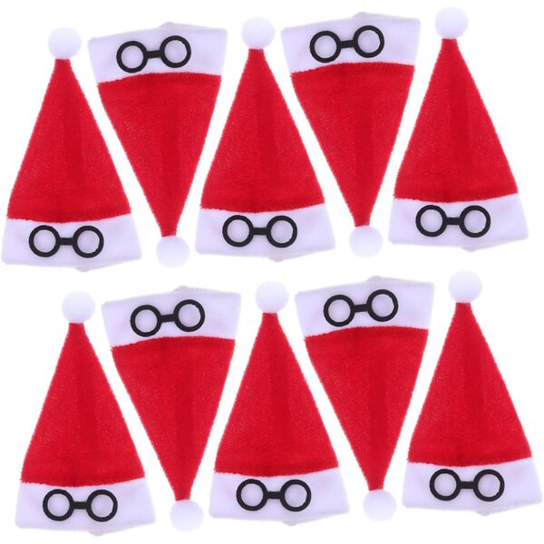 Set 10 Mini Cappelli di Babbo Natale in Flanella per Decorazioni Natalizie e Accessori Festa