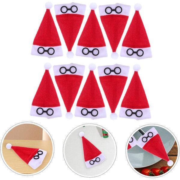 Set mit 10 Mini-Weihnachtsmannmützen aus Flanell für Weihnachtsdekorationen und Partyzubehör