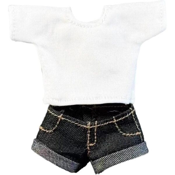 1:12 Bekleidungsset Jeans-Shorts und lässiges T-Shirt für 15,2-cm-Puppen
