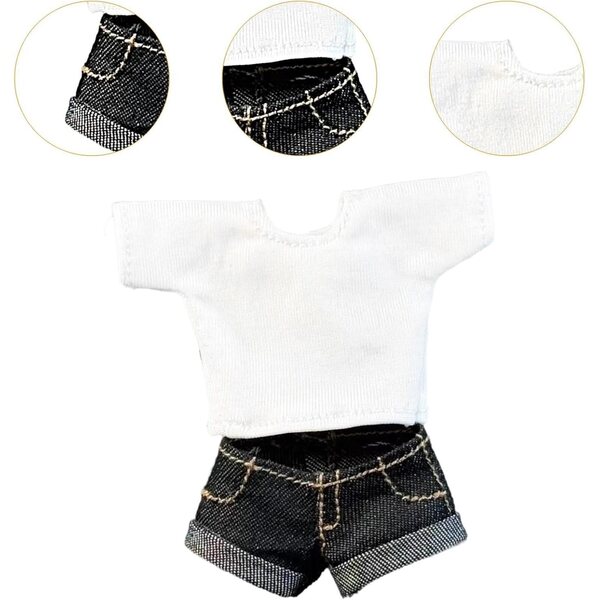 1:12 Bekleidungsset Jeans-Shorts und lässiges T-Shirt für 15,2-cm-Puppen
