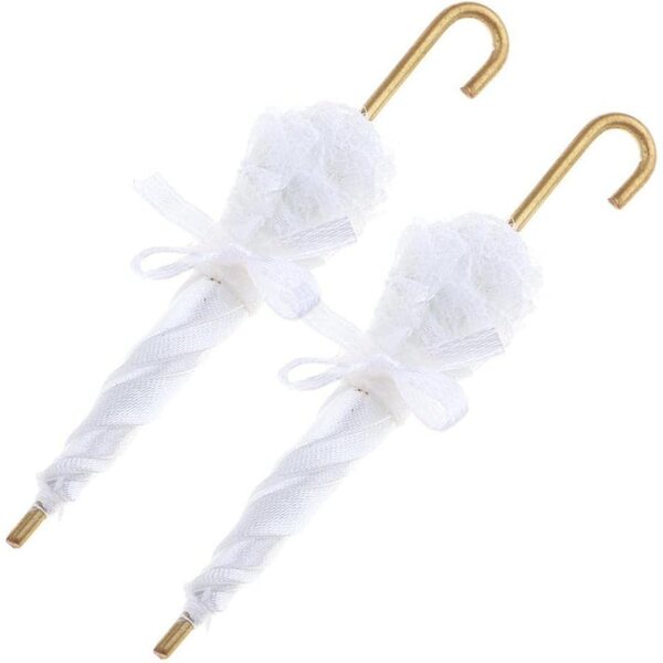 Buntes Spitzenparapluie für 1:12 Puppenhaus, weißes und rosafarbenes Deko-Accessoire