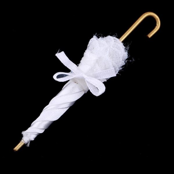 Buntes Spitzenparapluie für 1:12 Puppenhaus, weißes und rosafarbenes Deko-Accessoire