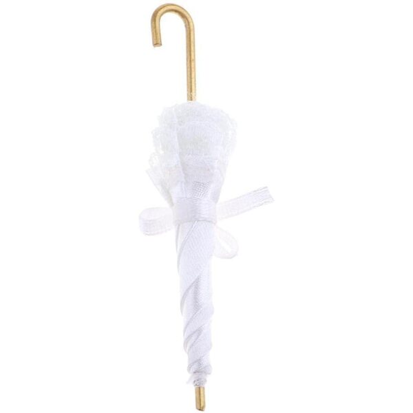 Buntes Spitzenparapluie für 1:12 Puppenhaus, weißes und rosafarbenes Deko-Accessoire