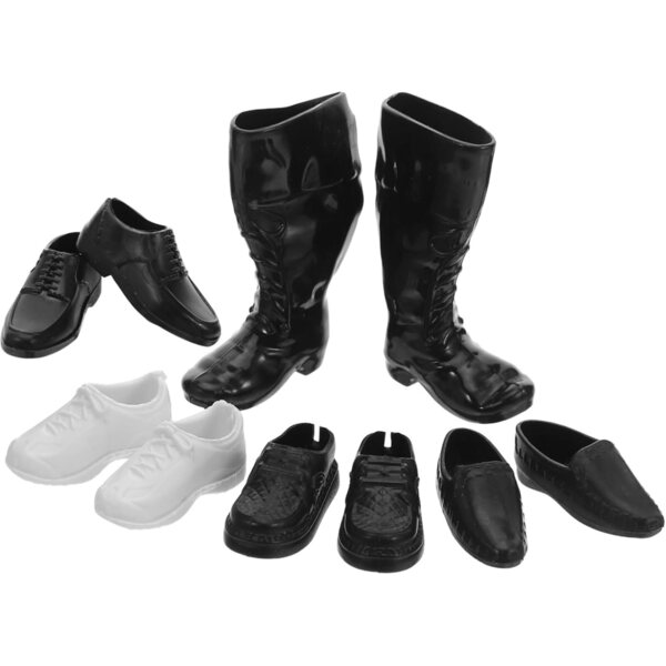 Set mit 25 Paar Miniaturschuhen für 1/6 Puppen – realistische schwarze Kunststoffstiefel