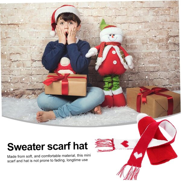 Mini-Weihnachts-Chapeau und Schal-Set aus Wolle für kreative Dekorationen und Bastelarbeiten
