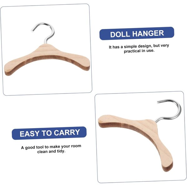Set mit 10 Miniatur-Kleiderbügeln aus Holz, 6 cm, für BJD-Puppen – Puppenhaus-Zubehör
