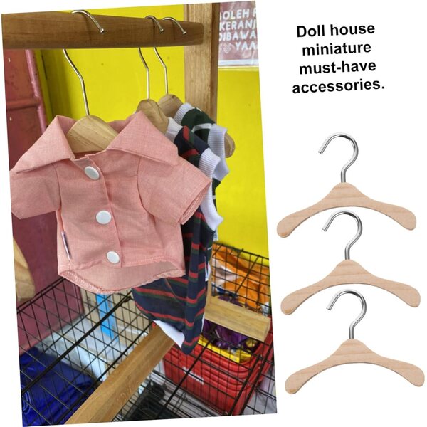 Set mit 10 Miniatur-Kleiderbügeln aus Holz, 6 cm, für BJD-Puppen – Puppenhaus-Zubehör