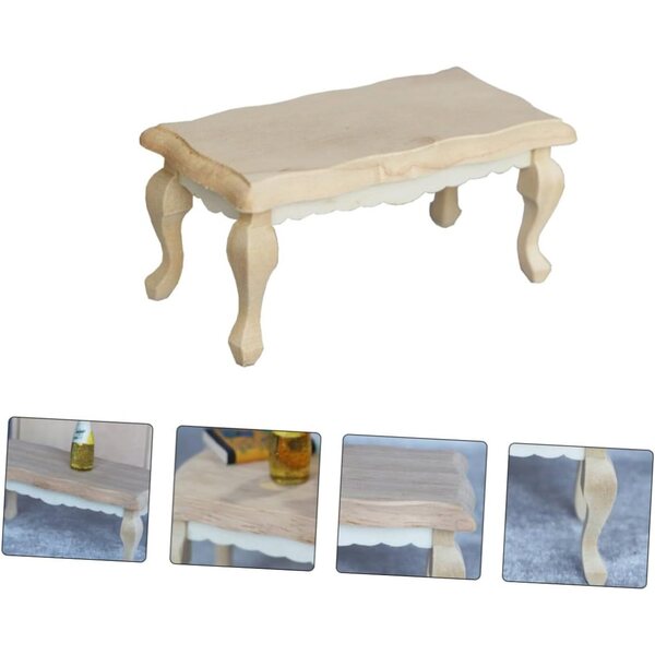 HEMOTON Tavolino da Tè in Legno Miniatura Vintage per Casa delle Bambole Beige