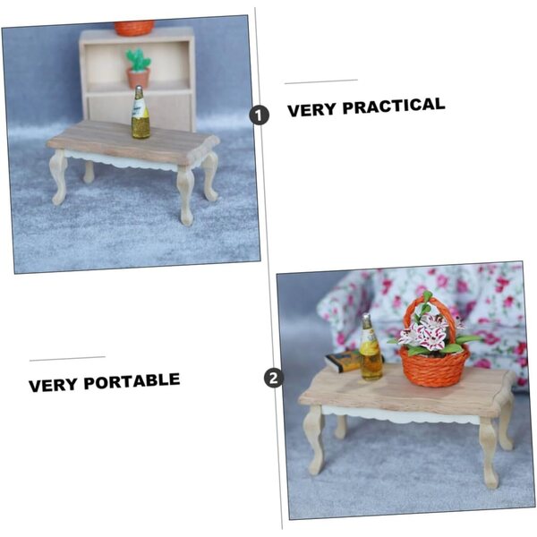 HEMOTON Tavolino da Tè in Legno Miniatura Vintage per Casa delle Bambole Beige