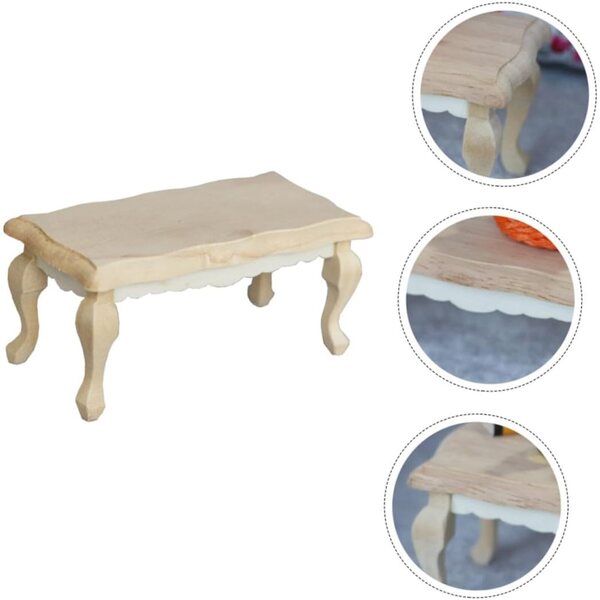 HEMOTON Tavolino da Tè in Legno Miniatura Vintage per Casa delle Bambole Beige