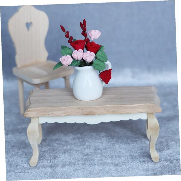 HEMOTON Tavolino da Tè in Legno Miniatura Vintage per Casa delle Bambole Beige