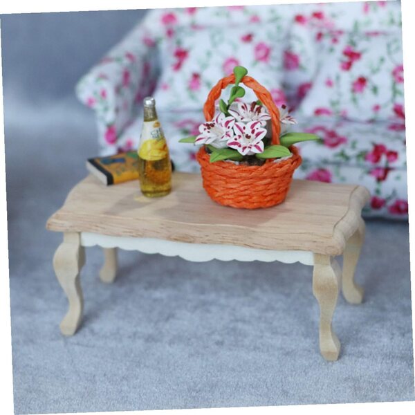 HEMOTON Tavolino da Tè in Legno Miniatura Vintage per Casa delle Bambole Beige