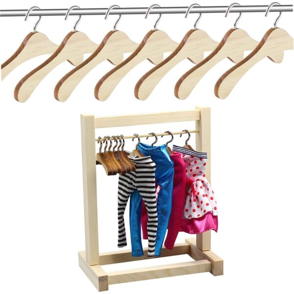 ifundom 12 Kleiderbügel aus Holz 12 cm für Puppen – widerstandsfähiger und organisierter Miniatur-Kleiderbügel