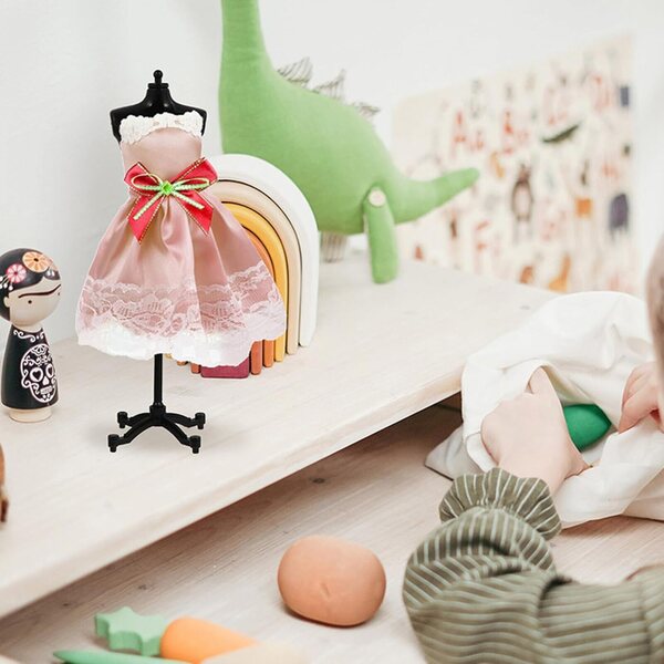 Presentoir Mini-bamboles Nero 6pcs Support Robes Plastica Senza Pieghe Bambini