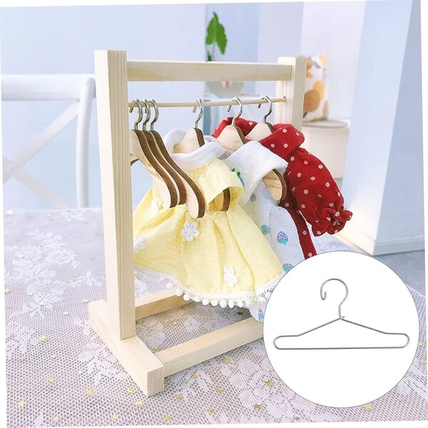 Set 20 Mini Cintres in Metallo Argento per Vestiti di Bambole 6,5 cm