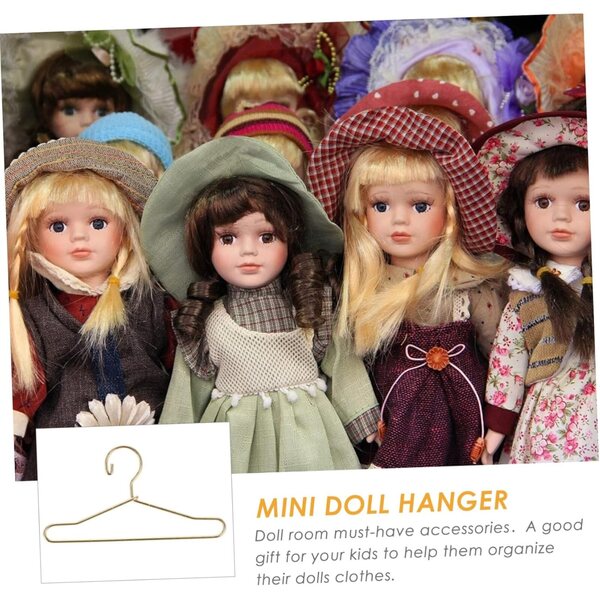 Set 20 Mini Cintretti Dorati per Vestiti di Bambole, Robustezza e Design Elegante