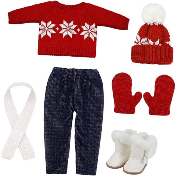 Set Abbigliamento Natalizio per Bambole: Maglione, Sciarpa, Cappello e Accessori Moda