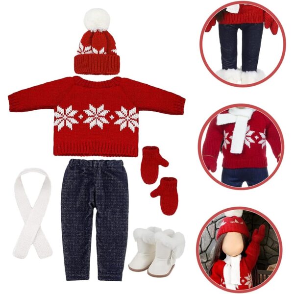 Set Abbigliamento Natalizio per Bambole: Maglione, Sciarpa, Cappello e Accessori Moda