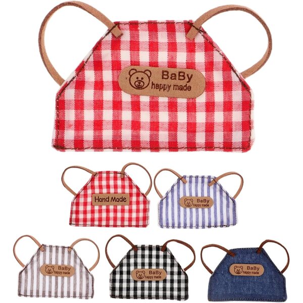 Set mit 6 Vintage-Tabletts in Denim und Karos für Puppen, Miniatur-Accessoires
