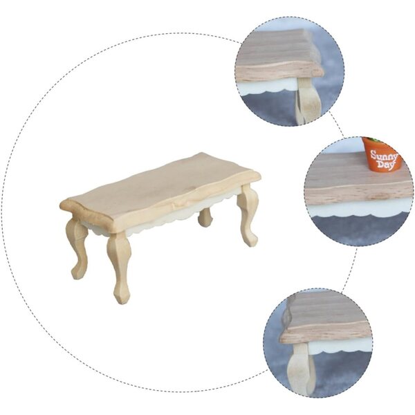 Mini-Teetisch aus beigem Holz für Puppenhaus, 9 x 4,5 x 3,8 cm