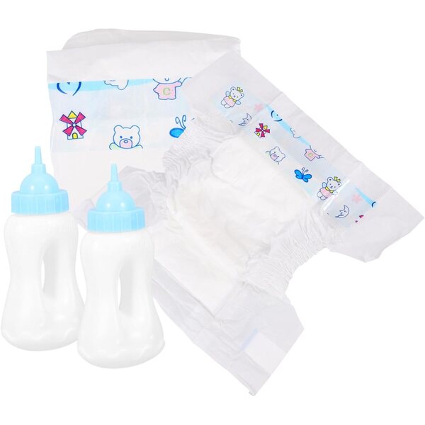 Set Biberons e Pannolini Miniature per bambole - Accessori Gioco di Ruolo Bambini