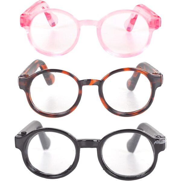 Set mit 3 Mini-Brillen für Puppen 15–17 cm – Schwarz, Rosa, Leopard – Pinkgarden