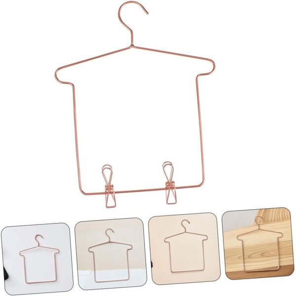 Set 5 Cintretti Miniature in Ferro per Vestiti di Bambole con Pinze - Rosa Oro