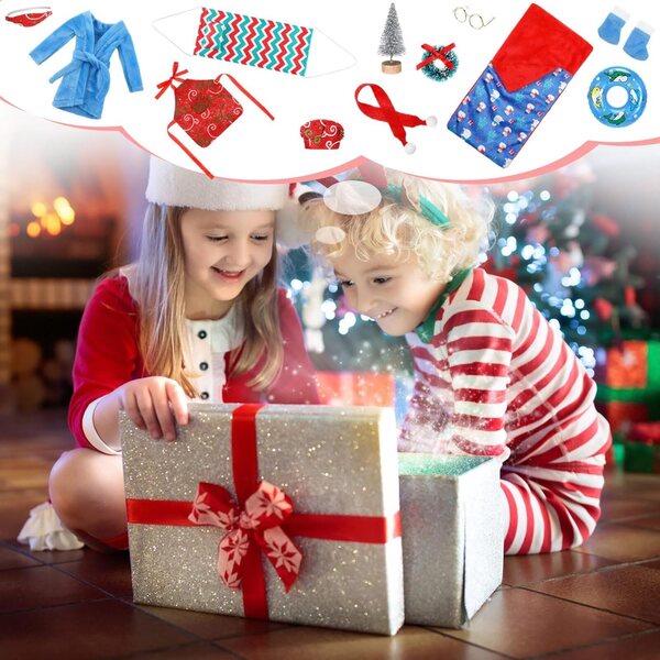 Set 11 Accessori per Bambola Elfo di Natale: Sacco a Pelo, Sciarpa, Maschera e Altro