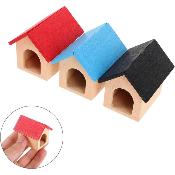 Alasum Set mit 3 Mini-Holzhütten für Puppenhäuser, Zubehör für Miniatur-Haustiere