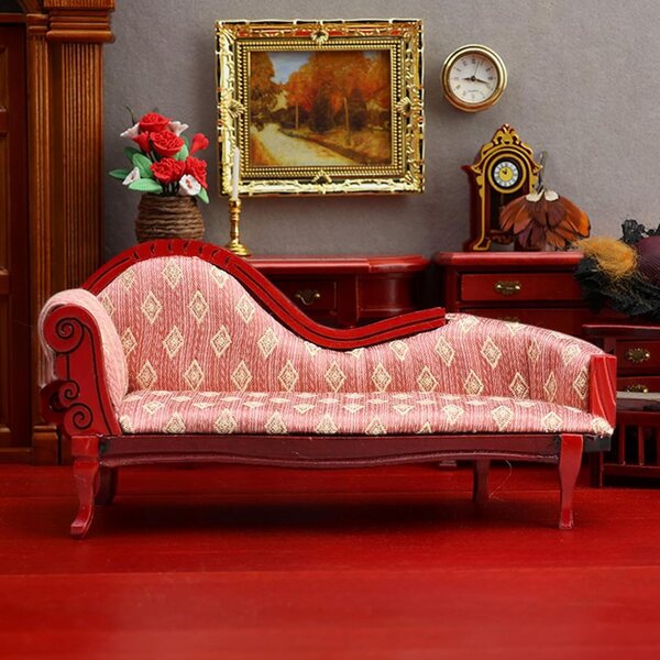 Divano in legno rosso 1:12 per casa delle bambole - Mobili miniatura soggiorno Monetais