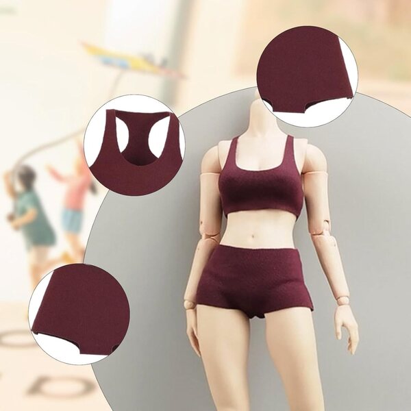 1/6 Damenbekleidungsset: Rote ärmellose Weste und Shorts für Modepuppen