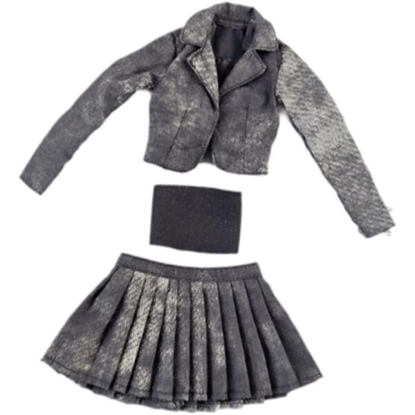 1/6-Kleidungsset für Puppen: Kleid, Faltenrock und grau-schwarzes Röhrenoberteil