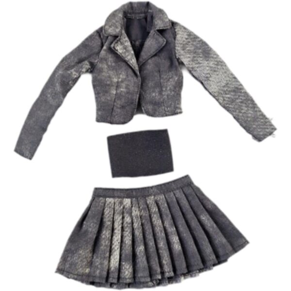 1/6-Kleidungsset für Puppen: Kleid, Faltenrock und grau-schwarzes Röhrenoberteil