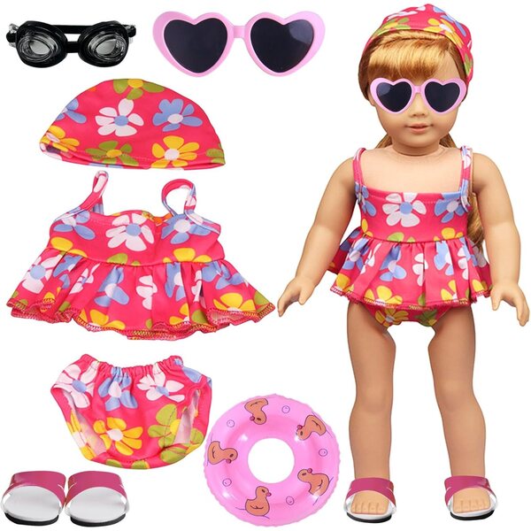 7-teiliges Sommerkleidungsset für 43 cm große Puppen mit Strandaccessoires
