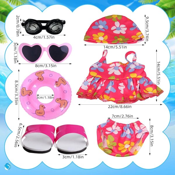 7-teiliges Sommerkleidungsset für 43 cm große Puppen mit Strandaccessoires