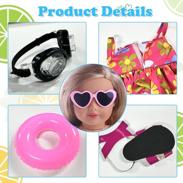 7-teiliges Sommerkleidungsset für 43 cm große Puppen mit Strandaccessoires