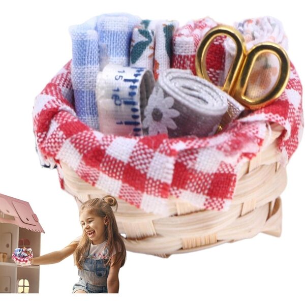 Nähkorb-Set für Miniaturpuppen mit realistischen Accessoires und eleganten Details