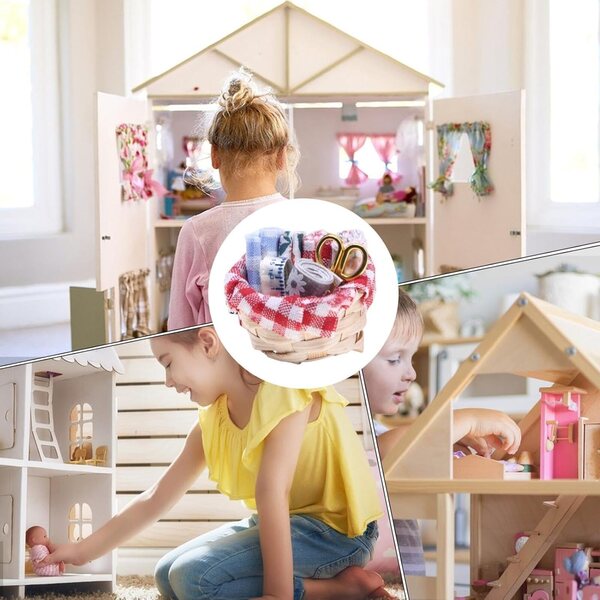 Kit cesta da cucito in miniatura per bambole con accessori realistici e dettagli eleganti